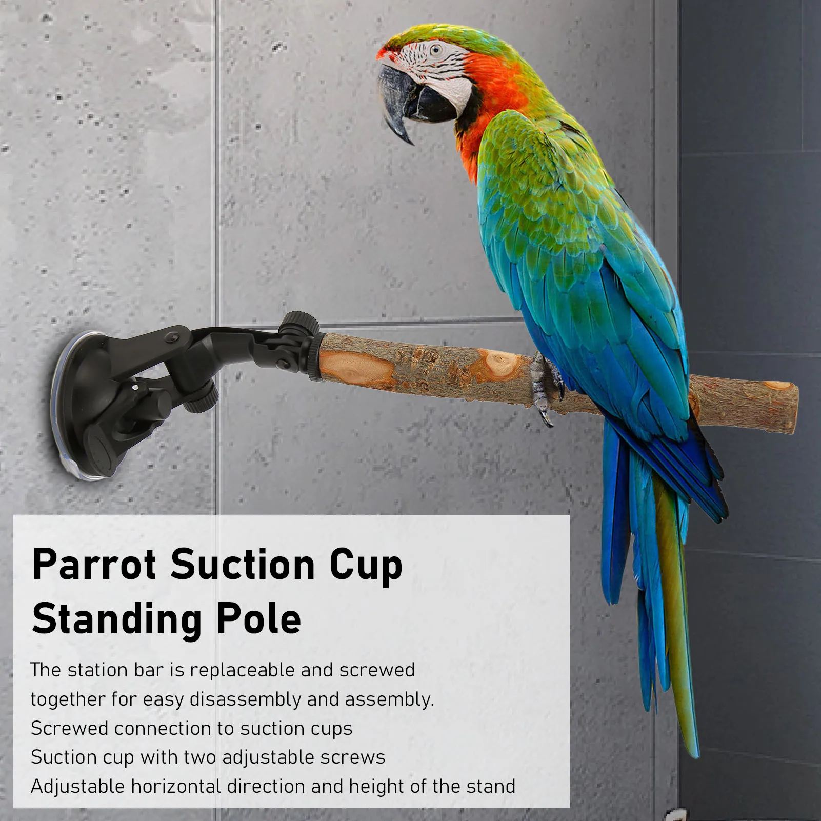 Wood Parrot Perch Prevent Slip Interactive Bird Window Perch Stand With Suction Cups For Small Medium Bird