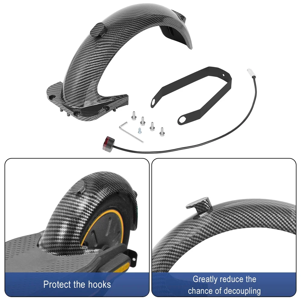Vorne Hinten Kotflügel Zubehör Kit Für Ninebot Max G30 Elektrische Roller Carbon Fiber Fender Flügel Mit Bremslicht Teil – Detail 4