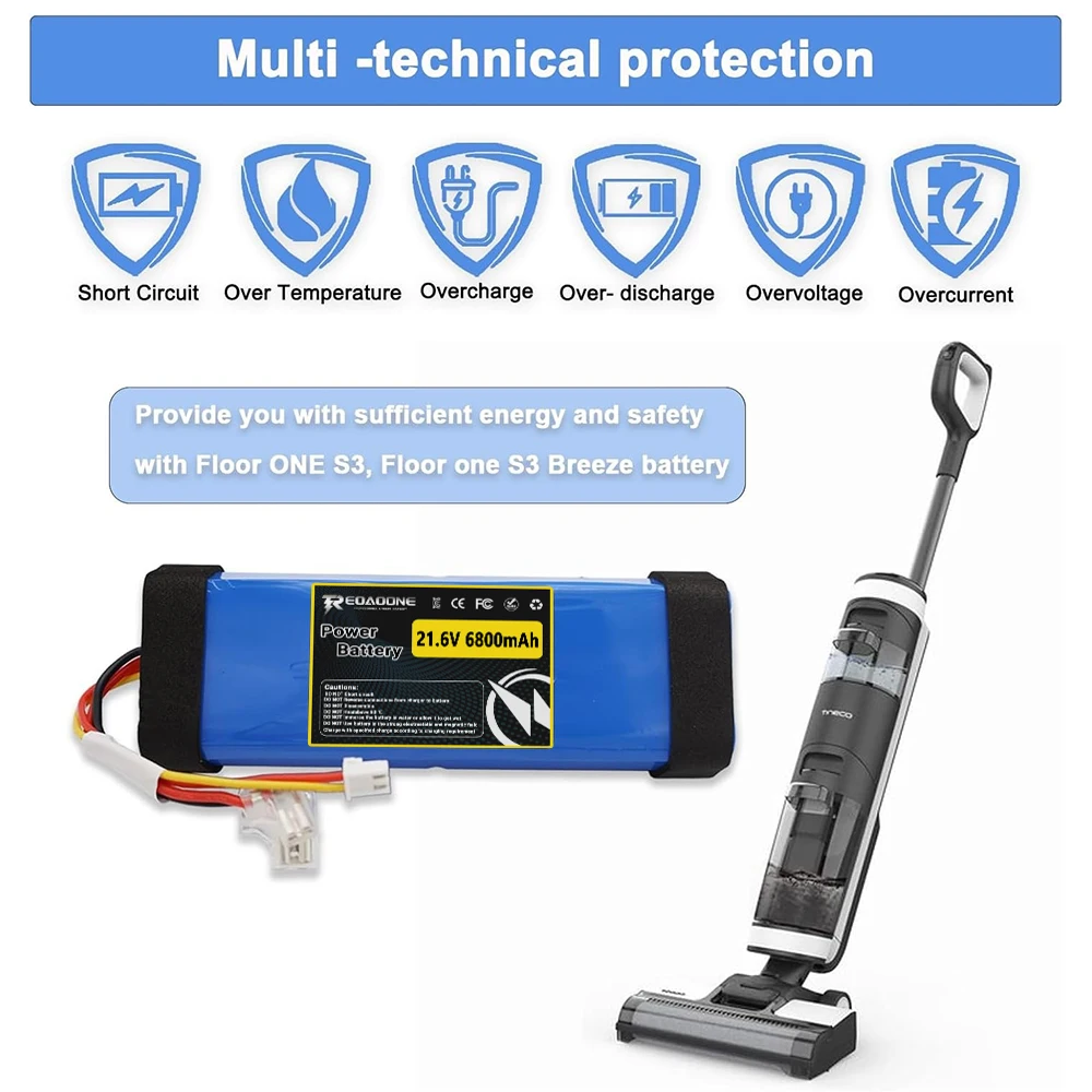 

21.6V 6800mAh Lithium Battery Replacement for Tineco Floor ONE S3 Breeze Cordless Wet Dry Vacuum Cleaner Parts
