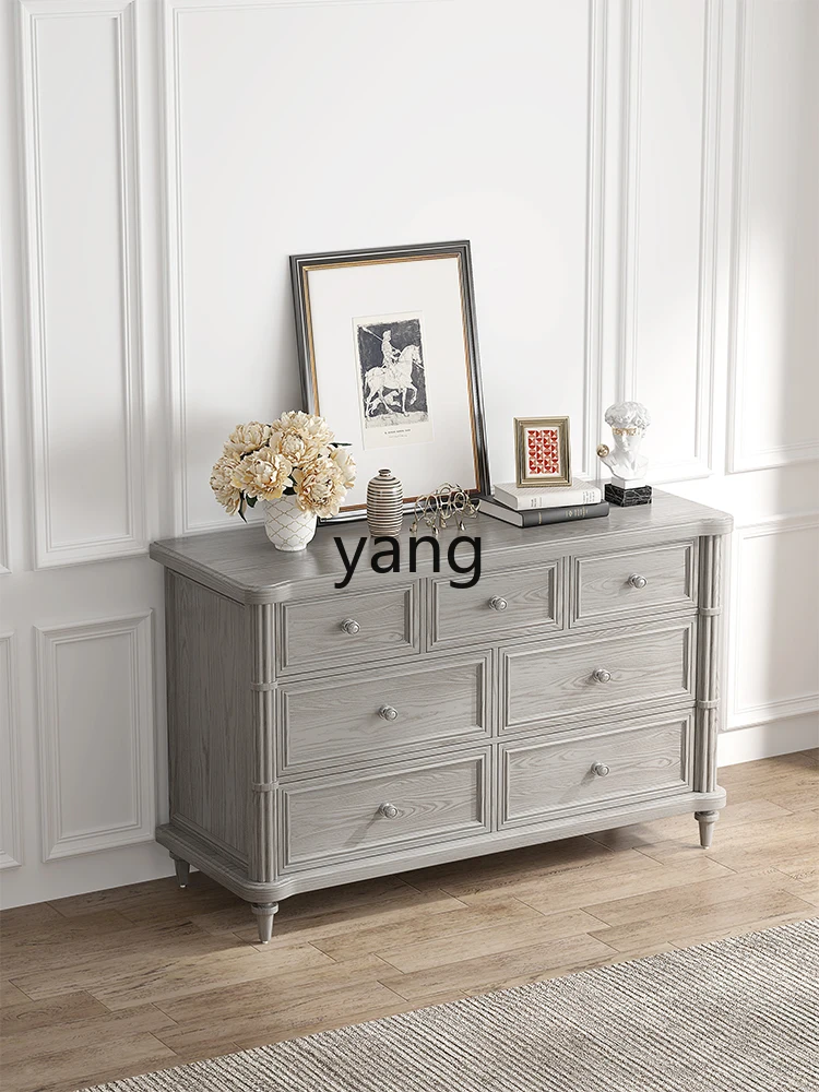 Yhl Hall Solid Wood European Style Entrance Cabinet Partition Cabinet French Retro Bedroom Ash Wood 7-Drawer Cabinet