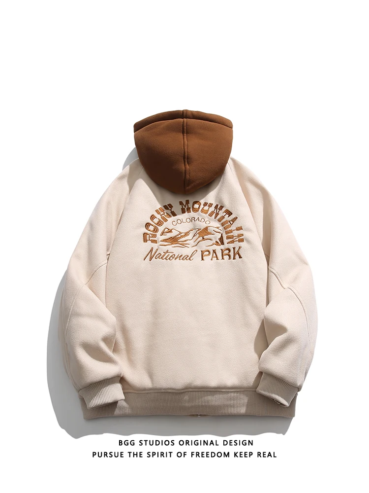 

Retro American Embroidered Loose Cotton Jaet Men's Women's Winter Warm Faion Brand Fake Two-Piece Cotton Clothing