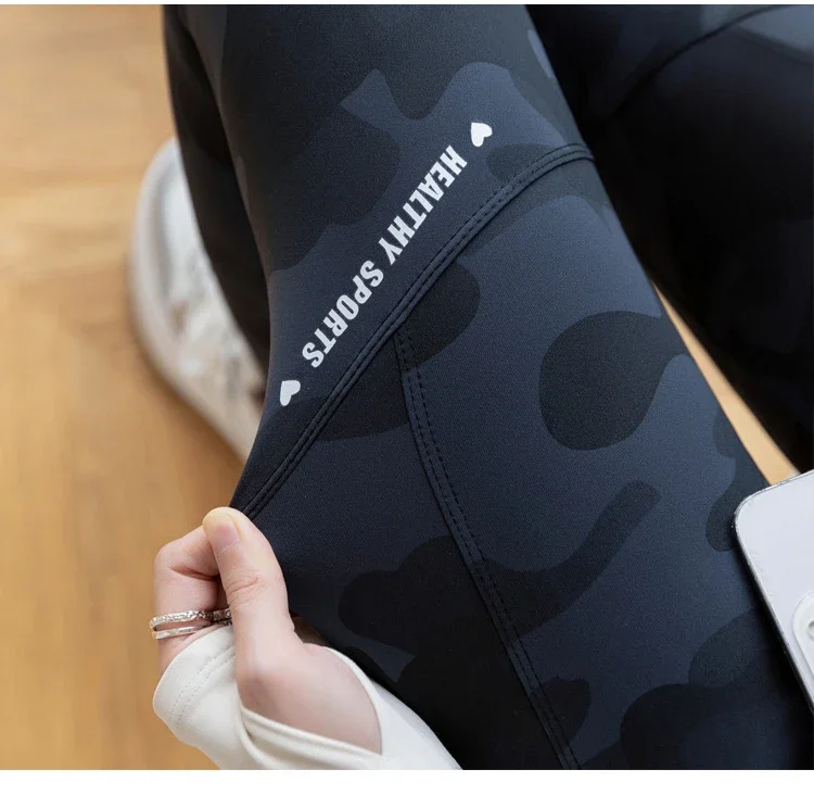 Frauen Camo Shark Hosen Hohe Taille Tasche Leggings Große Größe Dehnbare Casual Hosen Mode Dünne Yoga Fitness Hosen – Detail 15