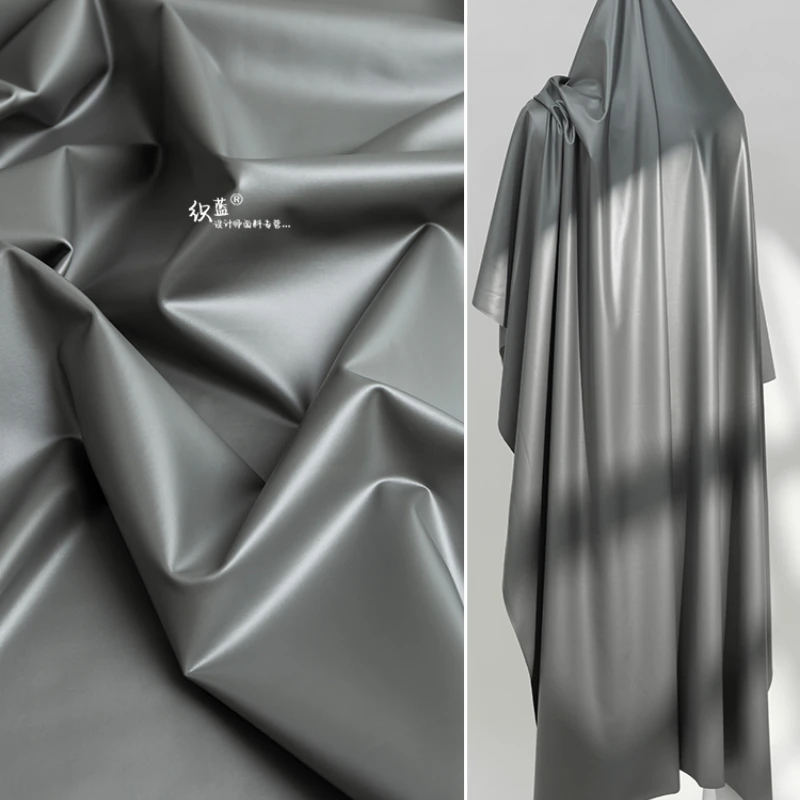 Dark Gray Matte Leather Fabric Four Sided Elastic PU Material for Clothing Diy Sewing By The Meter Wholesale Cloth