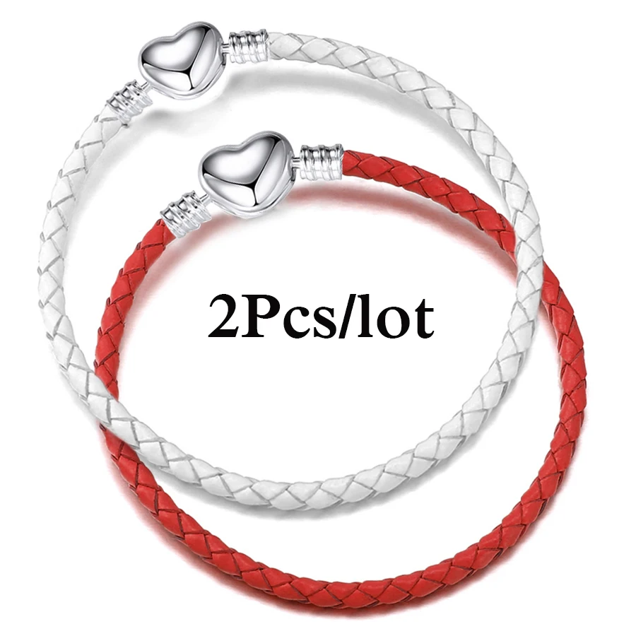 2Pcs/Lot Vintage Leather Chain Bracelets Fit DIY Beads Charms Bracelet Pulsera Mothers day Jewelry Gift For Women Men Girlfriend