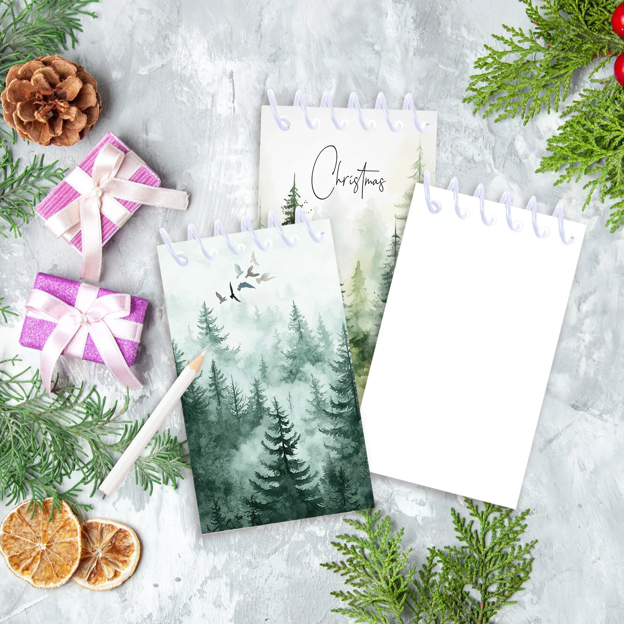 8 pçs natal espiral bloco de notas mini caderno para o natal inverno crianças escola festa favores floresta flocos de neve árvore elk presentes de ano novo