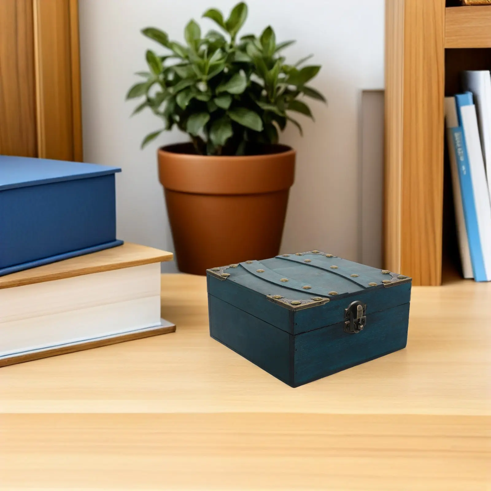 Vintage Wooden Treasure Chest Jewelry Box with Combination Lock Rustic Decorative Storage Container for Keepsakes Coins Mementos