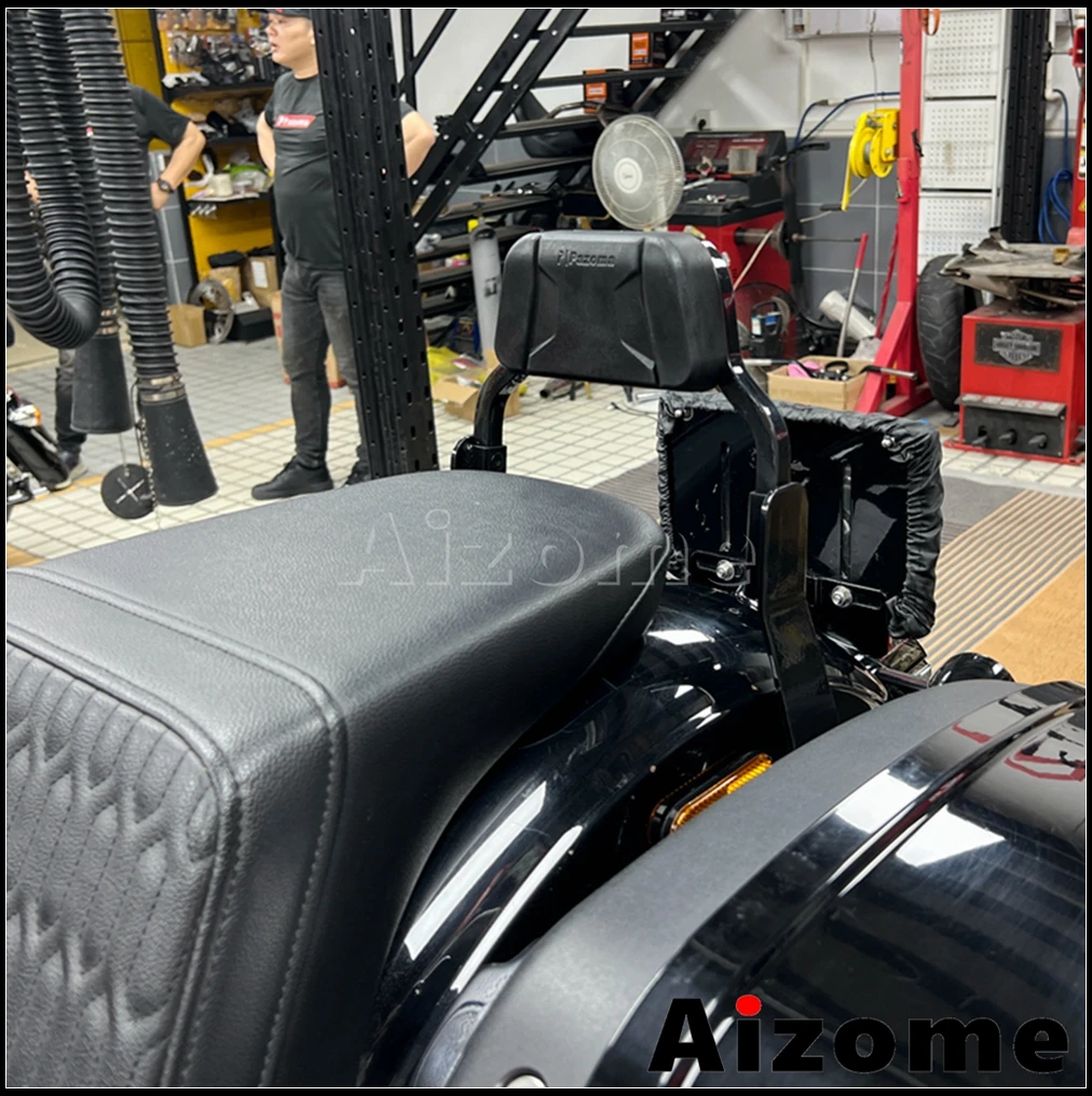Krótki wspornik sissy baru do Harley Softail Sport Glide FLSB, stal miękka, poduszka tylna dla pasażera z podparciem lędźwiowym PU, roczniki 2018-2023 — zdjęcie 6