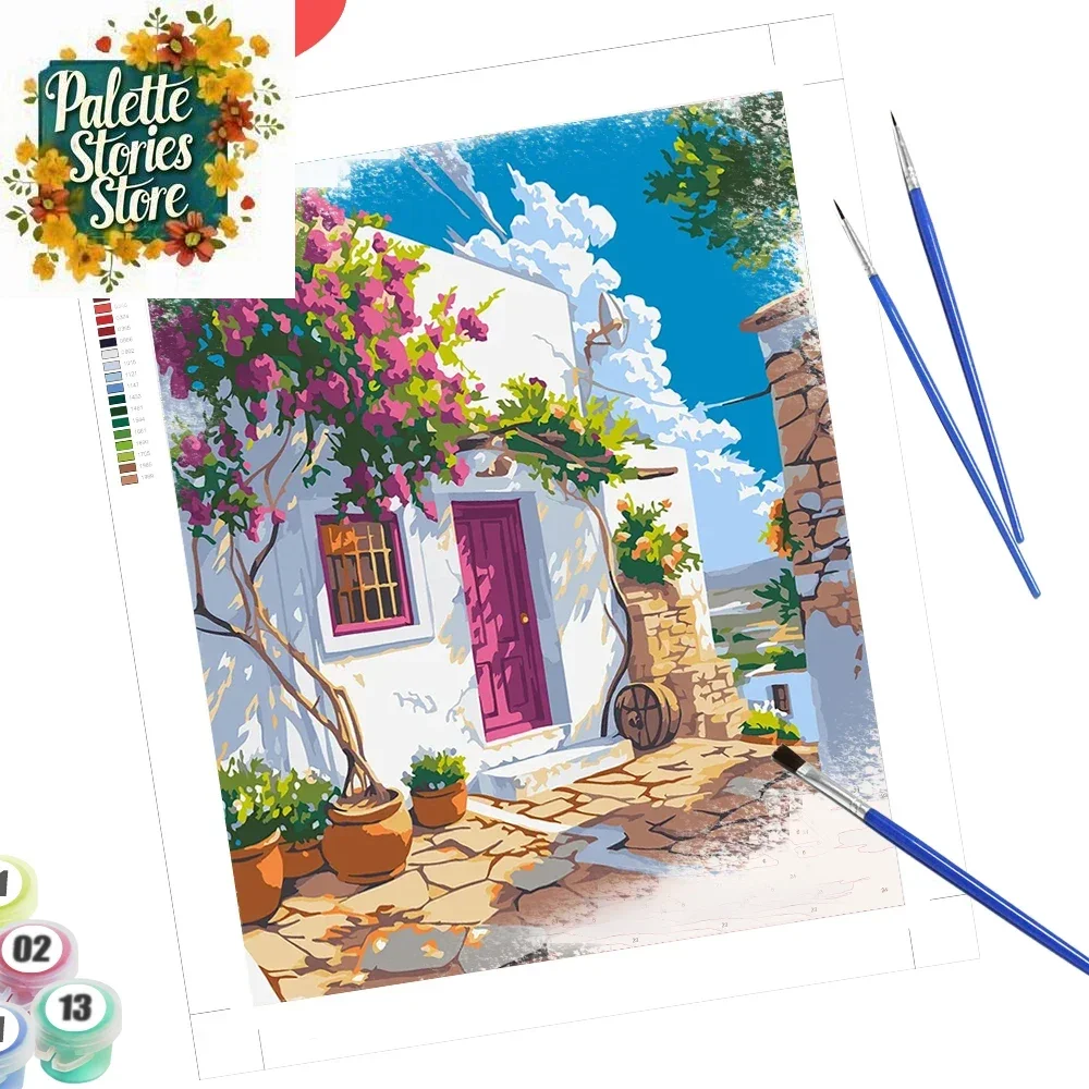 

Картина по номерам Пейзаж дома Diy Рисунок по номерам на холсте Приморский пейзаж Ручная роспись Декор-Бескаркасный