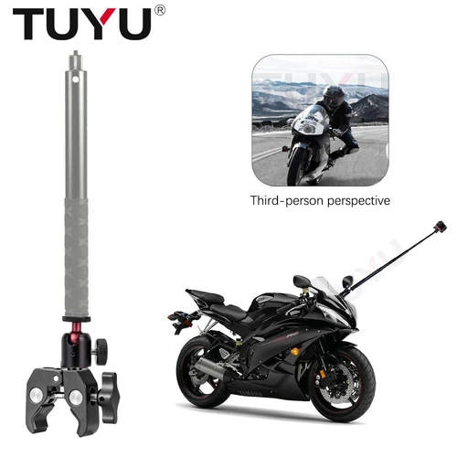 TUYU-palo de Selfie Invisible para motocicleta, vista para tercera persona, para GoPro Max Hero 12 11 Insta360 X4 X3 X2, accesorios de montaje en RAM para cámara