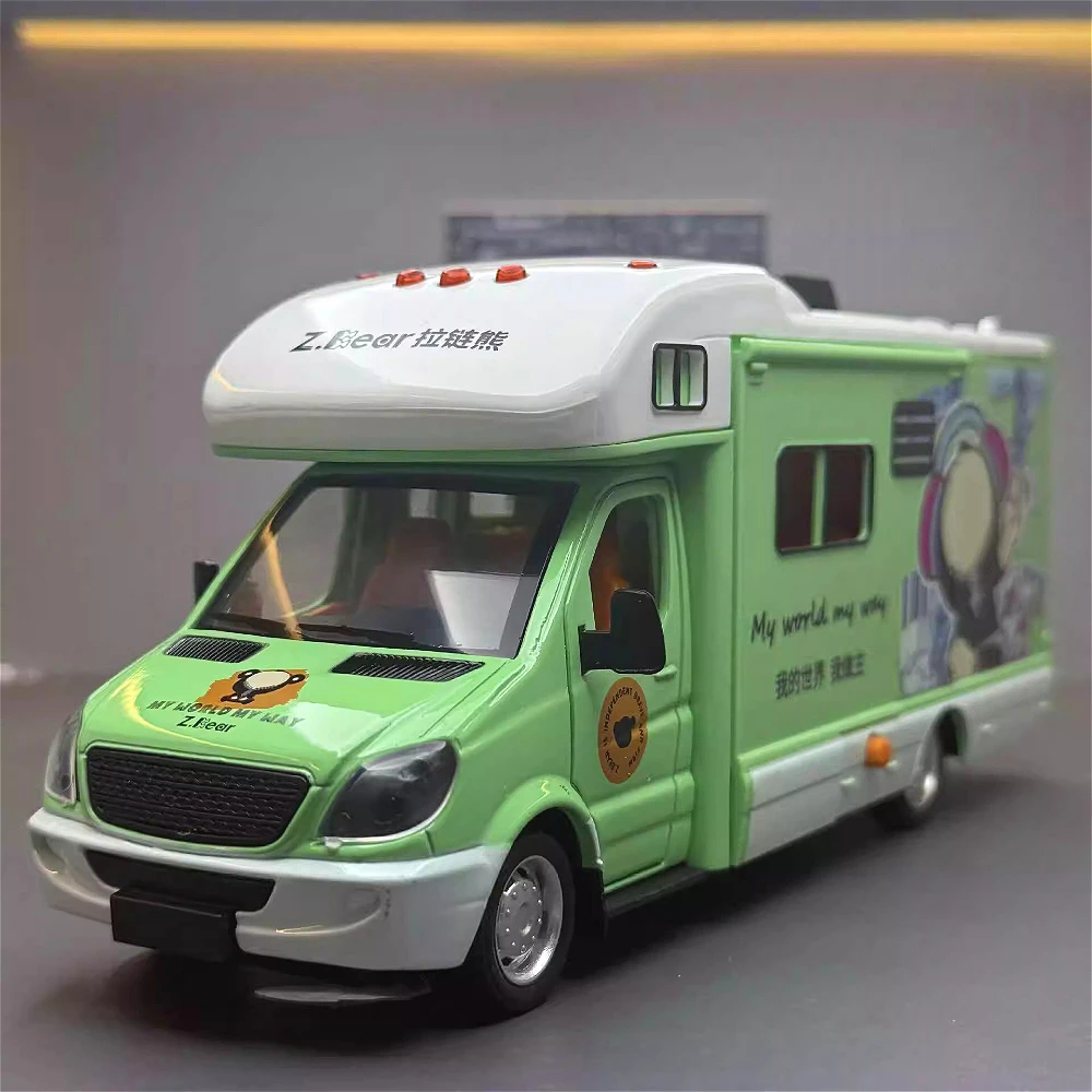 1:32 Cartoon Bear RV Contenitore di Trasporto Modello di Auto Giocattolo In Lega Pressofuso Suono Luce Modelli di Camion Tirare Indietro Collezione Regali Per Bambini