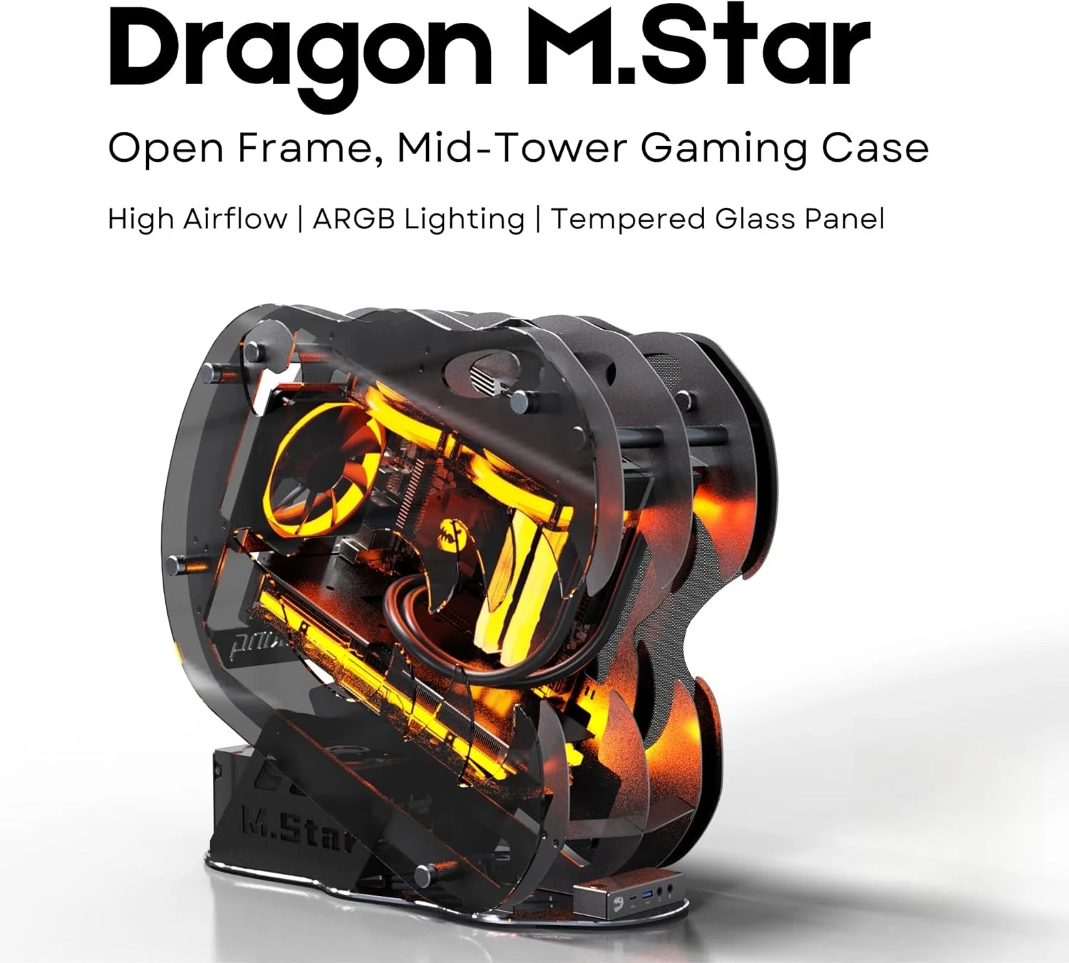 

Open-Frame Mid-Tower Gaming PC Case - Tempered Glass Panels, High Airflow, ARGB Fans, Tool-Free Design (Black, with Fans Only)