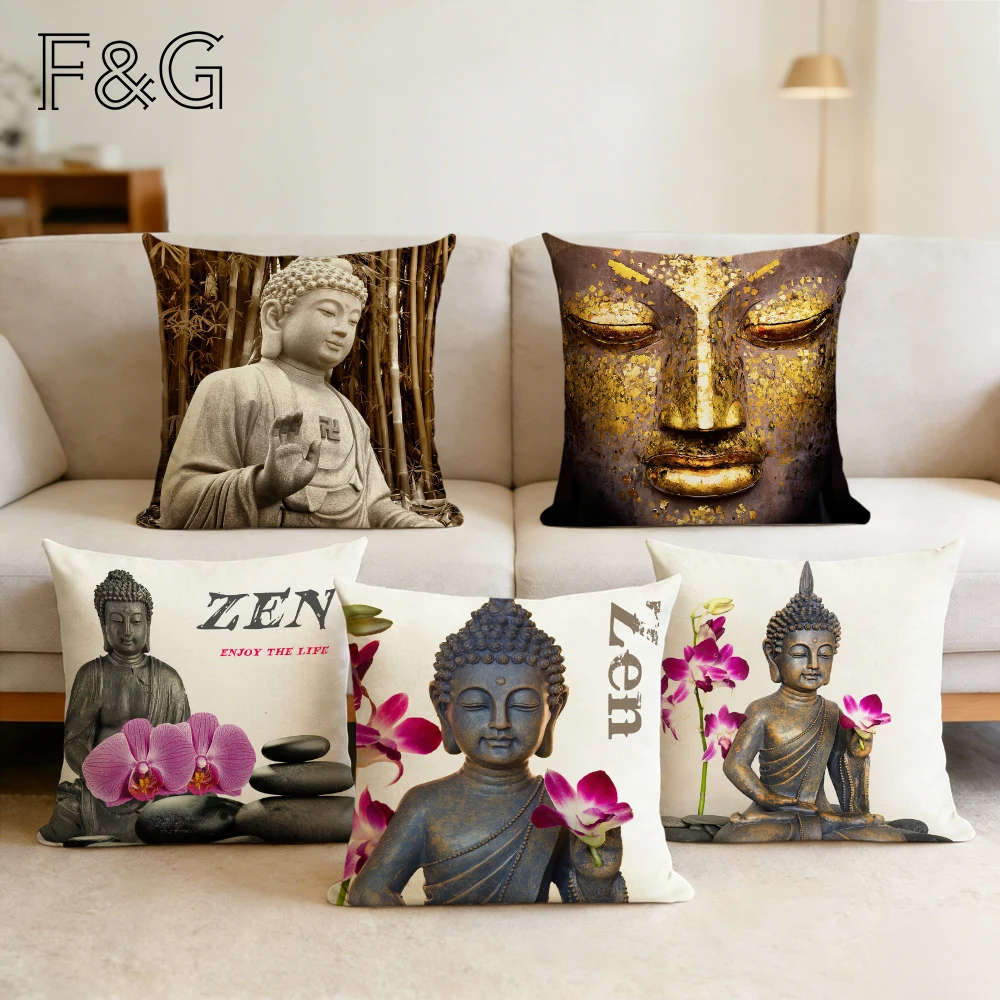 

Ganesha Print Cushion Cover Thailand China Buddha Zen Pillowcase Decorating Throw Pillow Covers 45X45CM