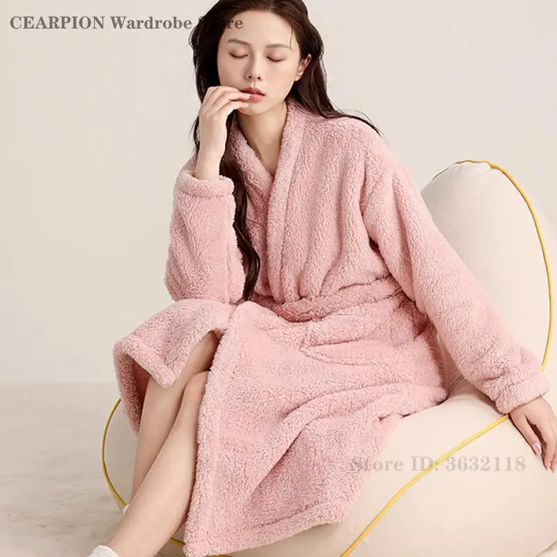 

Женский фланелевой халат, осенне-зимний халат с v-образным вырезом, коралловый флисовый халат, утепленная теплая мягкая домашняя одежда, ночная рубашка, одежда для дома
