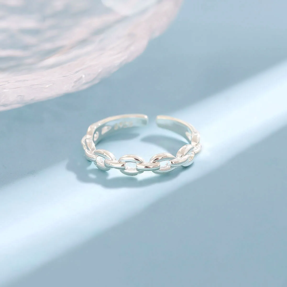 Women's 925 Sterling Silver Chain Shaped Adjustable Ring