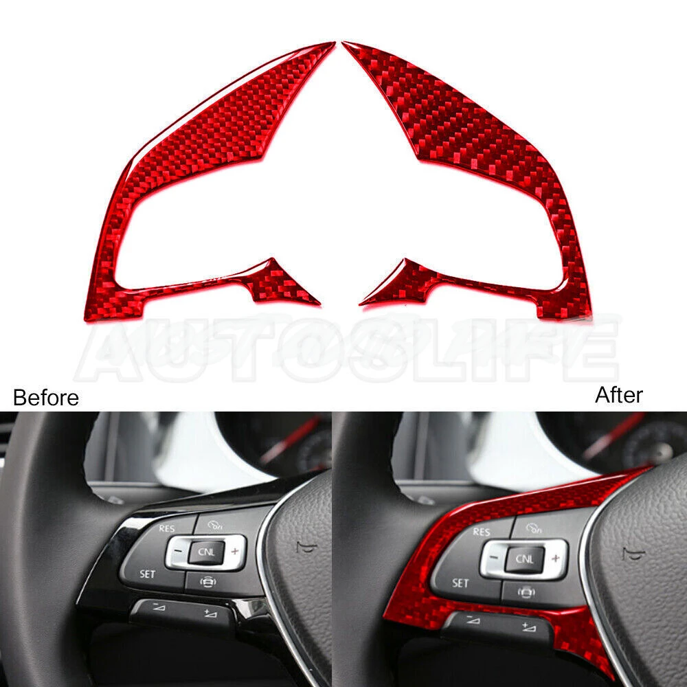 Dopasowane obramowanie ramki przyciski na kierownicy wnętrza z włókna węglowego do Volkswagen VW Golf 7 GTI MK7 2014-2019 2 sztuki (2 kolory)