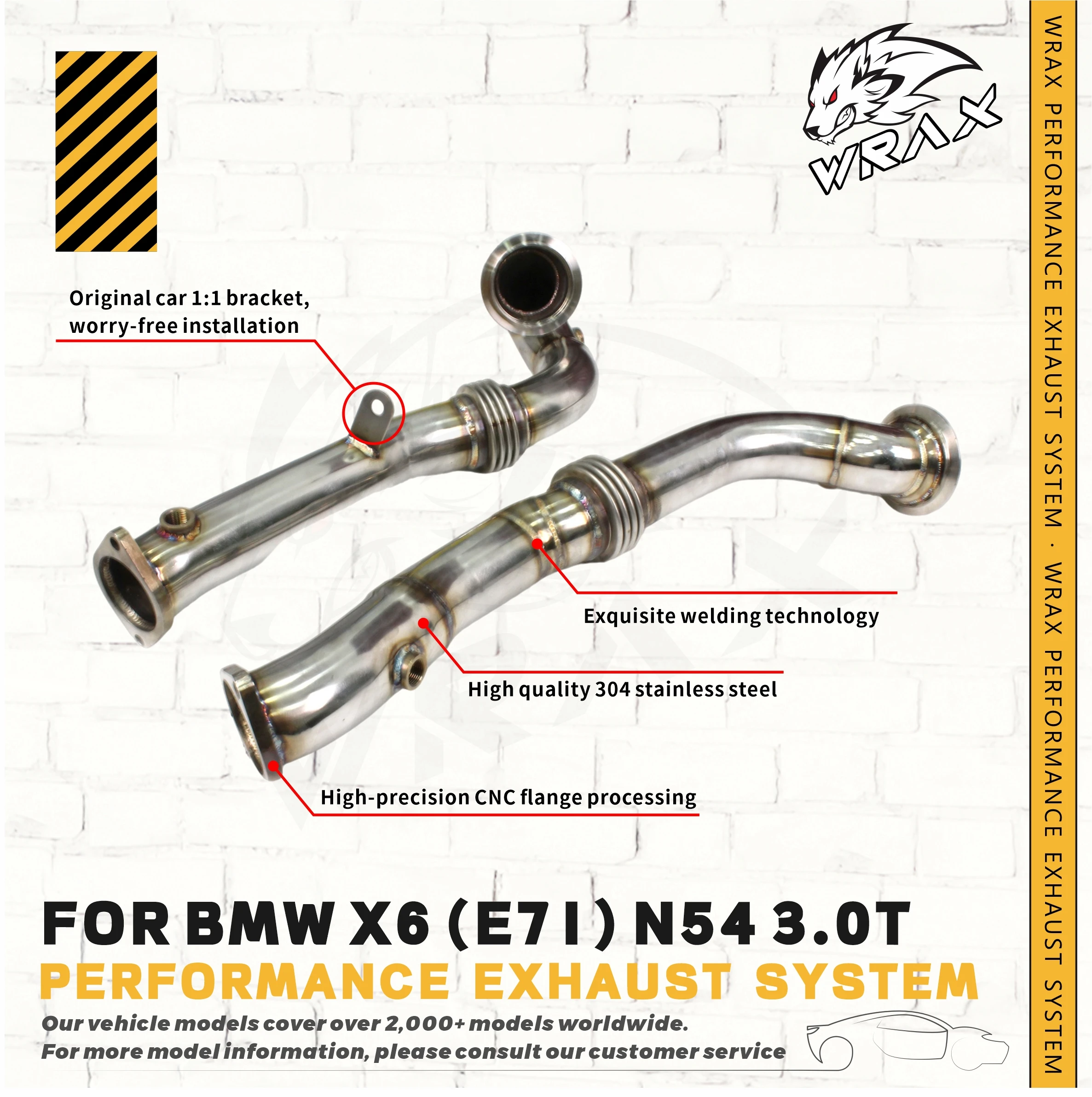 

WRAX performance SS304 Exhaust Downpipe for BMW X6 E71 E72 N54 3.0T Race Catback car accessories Direct Fit Replacement