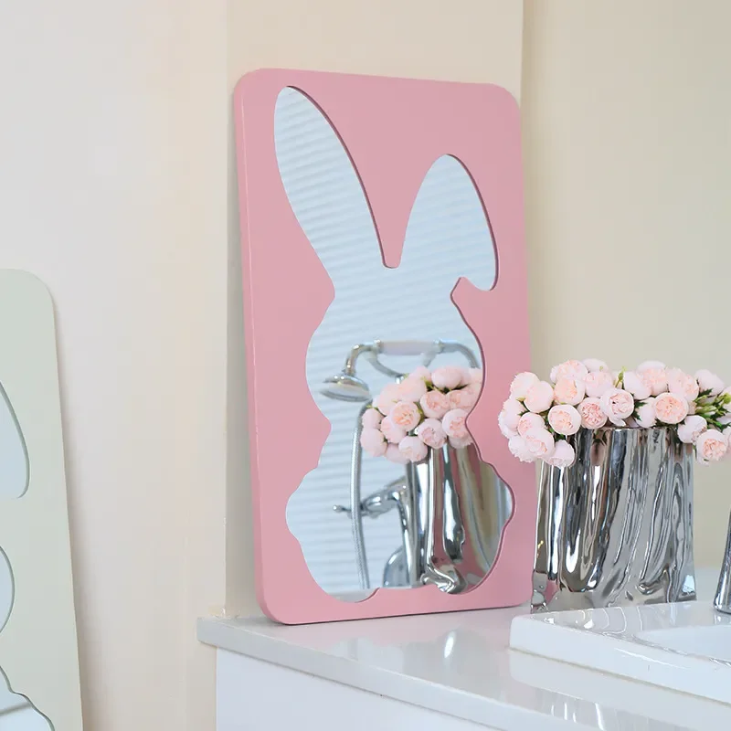 Cute Rabbit Shape Makeup Mirror Cream Style Bedroom Tabletop Vanity Mirror Ornament Decoration Gift