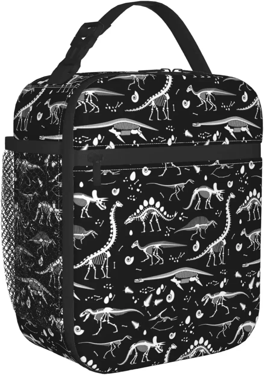 Dinosaurs Black and White Totes Lunch Bag Portable Insulated Lunch Box Back to School Picnic Office Travel