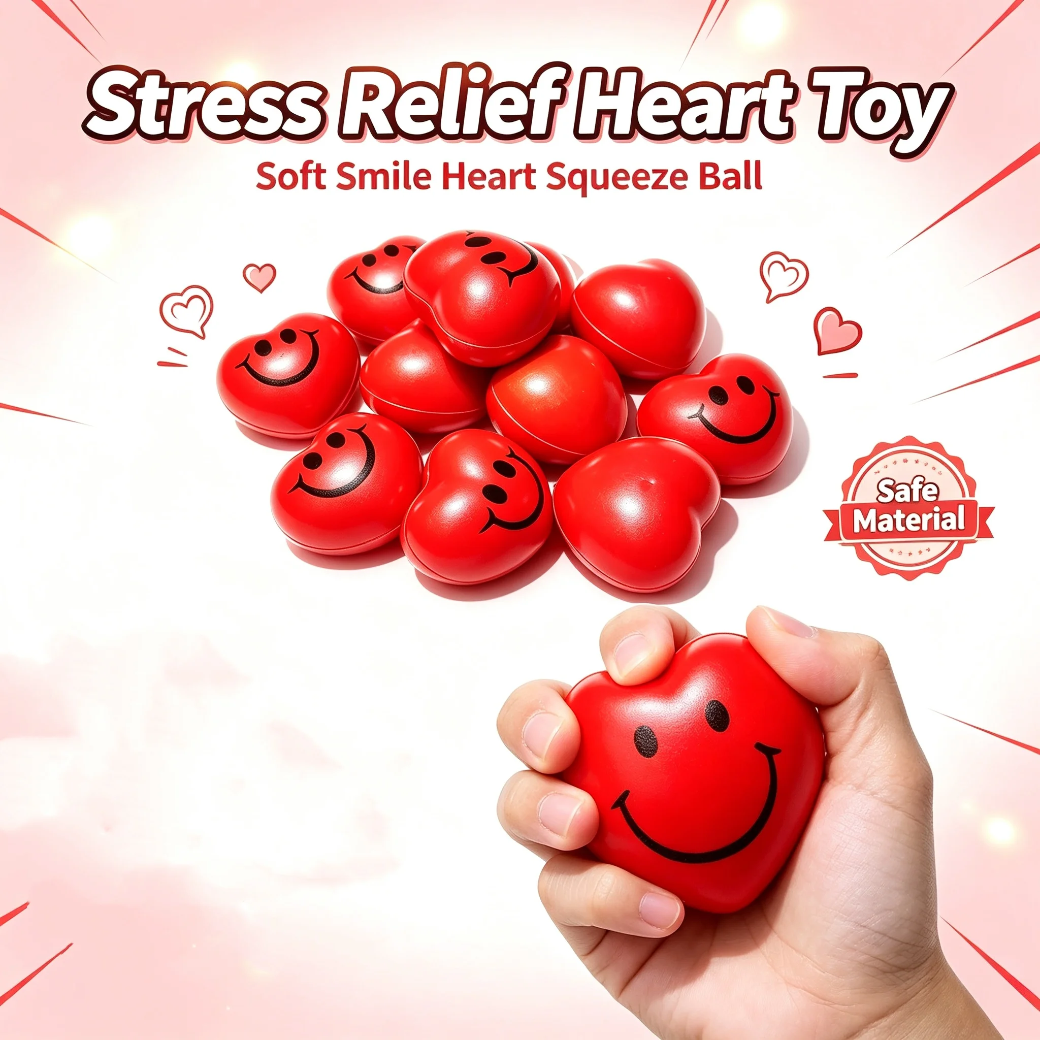 Heart Stress Balls - 2.75-Inch Valentines Stress Balls - Red Squishy Heart Foam Balls Smiley Face Heart Shaped Stress Balls