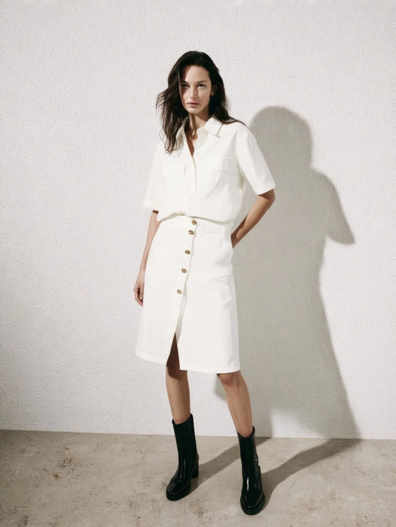 

Women's Plain Button through High-Slit A-Line Knee Length Skirt Summer Daily Basic Skirts