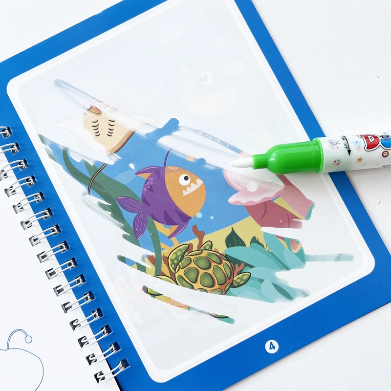 Wiederverwendbares Zauberbuch zum Wasserzeichnen – Malset zum Thema Wasser für Kinder mit Aufklebern, 2-in-1-Spaß zum Ausmalen und Aufklebern