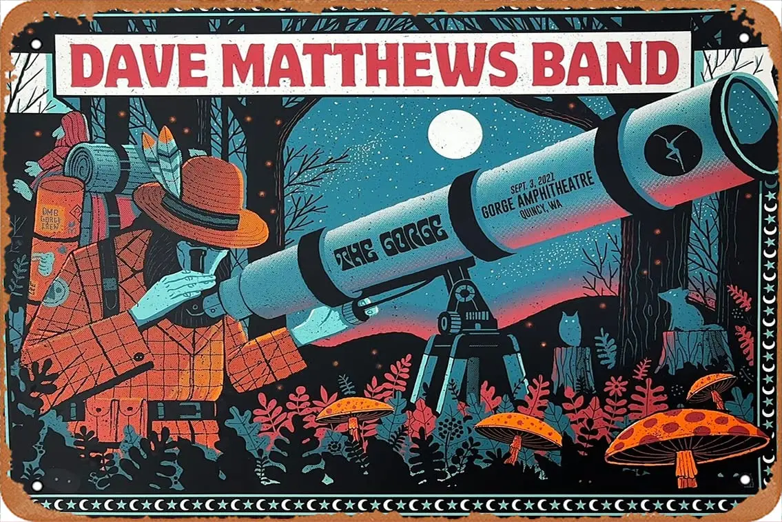 Yzixulet Dave Matthews Band - 2021 poster George, WA 9/3 Retro Metal Tin Vintage Sign 12 X 8 Inch Wall Decor sign