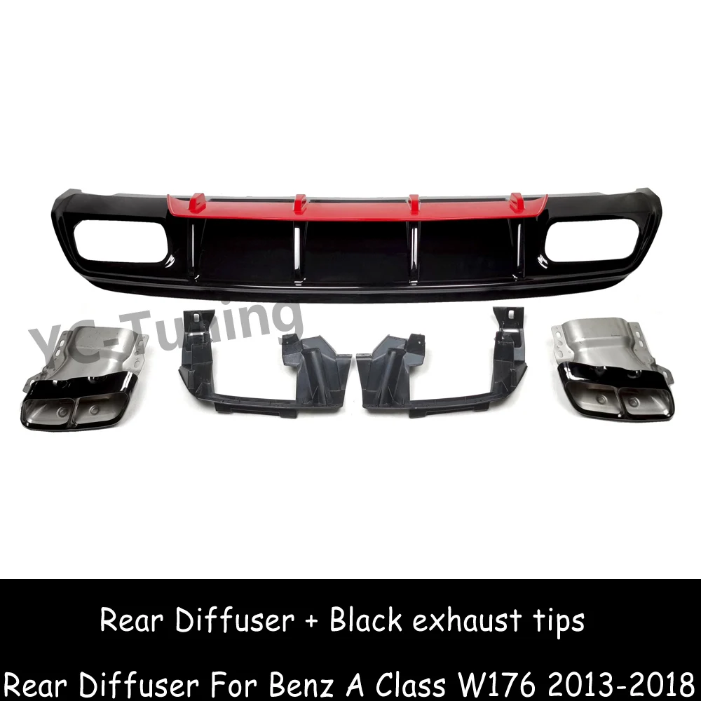W176 A45 Style Rear Bumper Diffuser & Exhaust Tips for Mercedes Benz A Class W176 A160 A180 A200 A250 AMG Sport Rear Diffuser