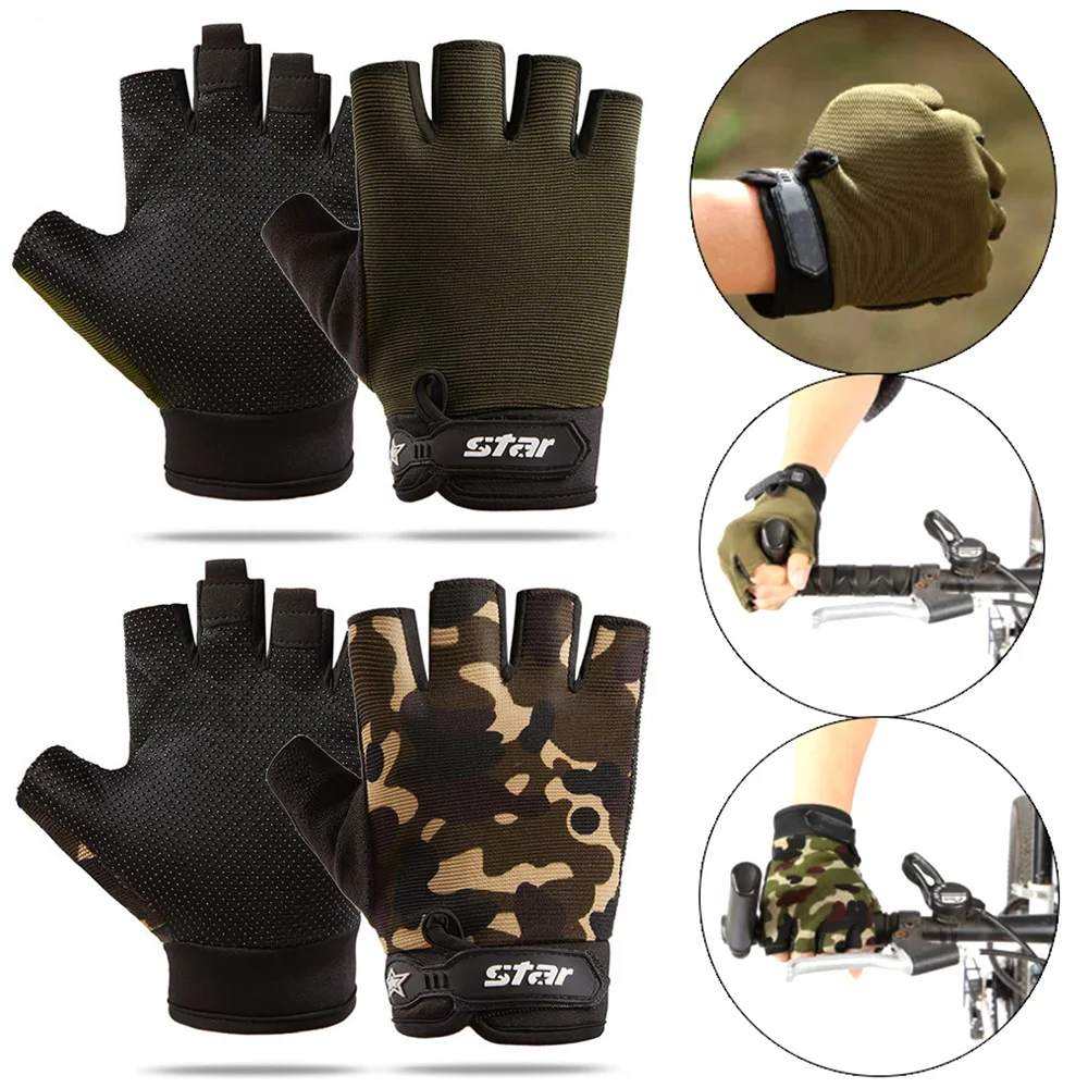 

1Pair Men Women Camouflage Gloves Anti-Slip Breathable Fingerless Gloves Outdoor Sports Half Finger Gloves Cycling Hiking Gloves