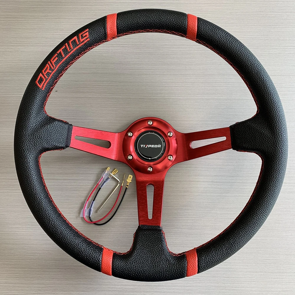 

TIYPEOR 14 inch 350mm Racing Steering Wheel PVC Red Ray Refitting Sports Car Steering Wheel