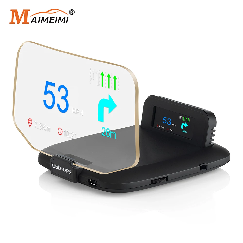 C1 Navigation Version HUD Mirror Car Head Up Display Frontal HUD OBD2 GPS Dual Systems Speedometer Overspeed Warning RPM Alarm