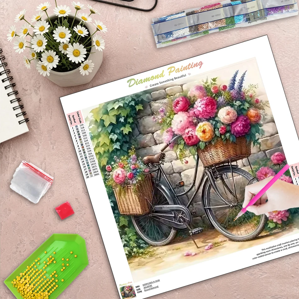 

GATYZTORY Flower Bike Diamond Painting Kits Home Decoration Diy Making Kits Full Round/Square Interior Adults Crafts Diy Crafts