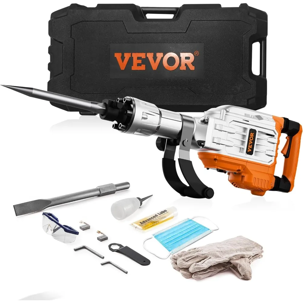 

VEVOR Heavy-Duty Electric Jackhammer - 3500W Concrete Breaker with 1900 BPM and 2 Chisels for Demolition and Heavy-Duty Applicat