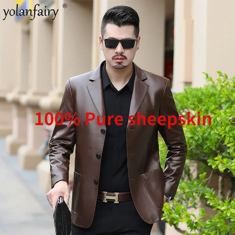 Genuine Leather Jacket Men Natural Sheepskin Suit Jacket Male Plus Size Coat Men's Suit 2023 Spring Fall Leather Clothig 115kg F