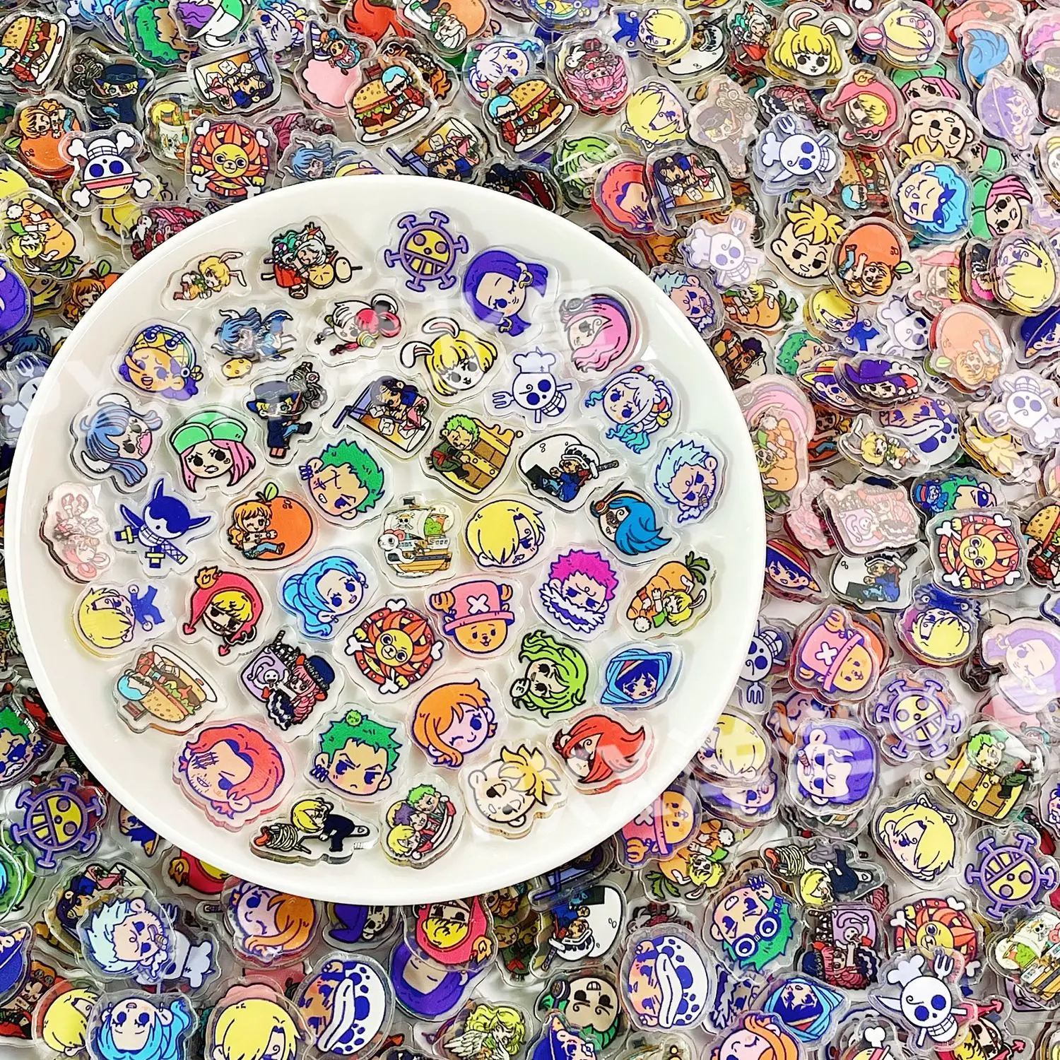 2cm 100Pcs One Piece Acrylic Charms DIY Hair Clips Fridge Magnets Phone Case Decor Handmade Craft Accessories Fun Anime Gift