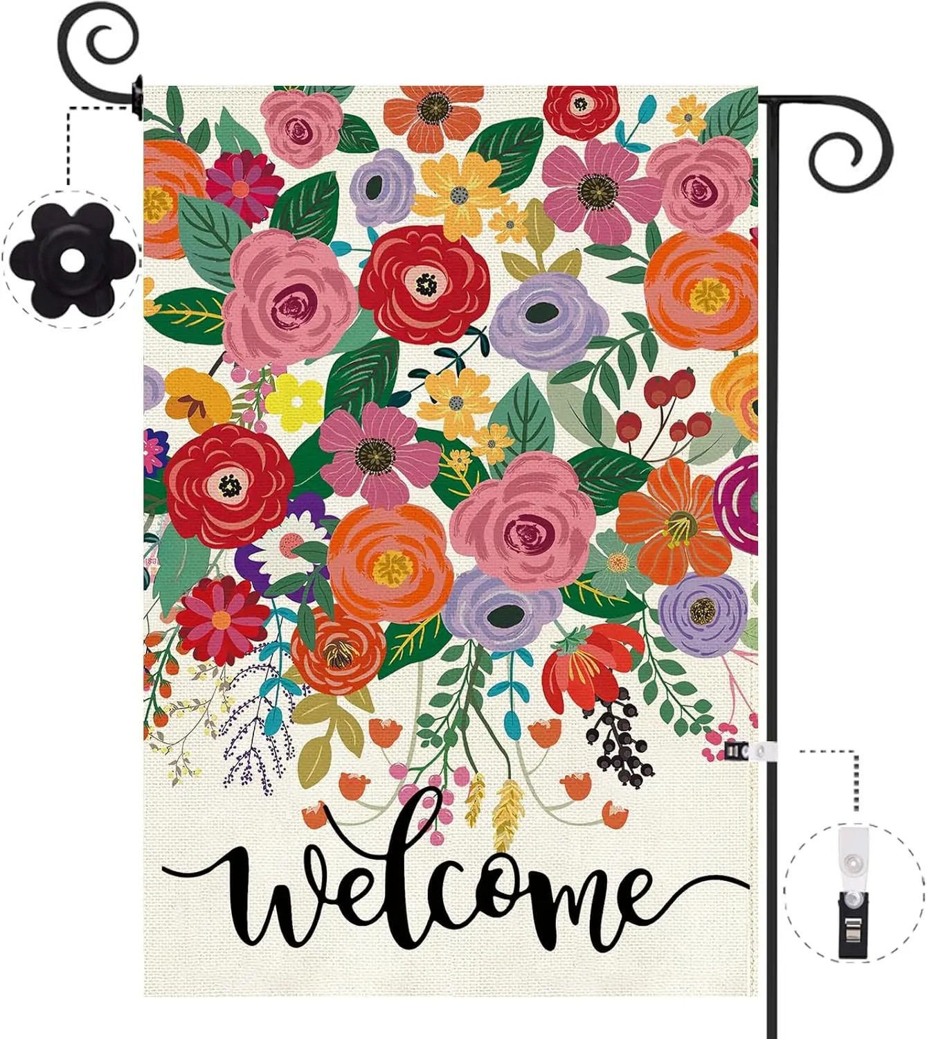Baccessor Spring Summer Welcome Garden Flag Double Sided 12.5 x 18 Inch Burlap with Clip and Stopper,Floral Flowers Flag Sea LLG