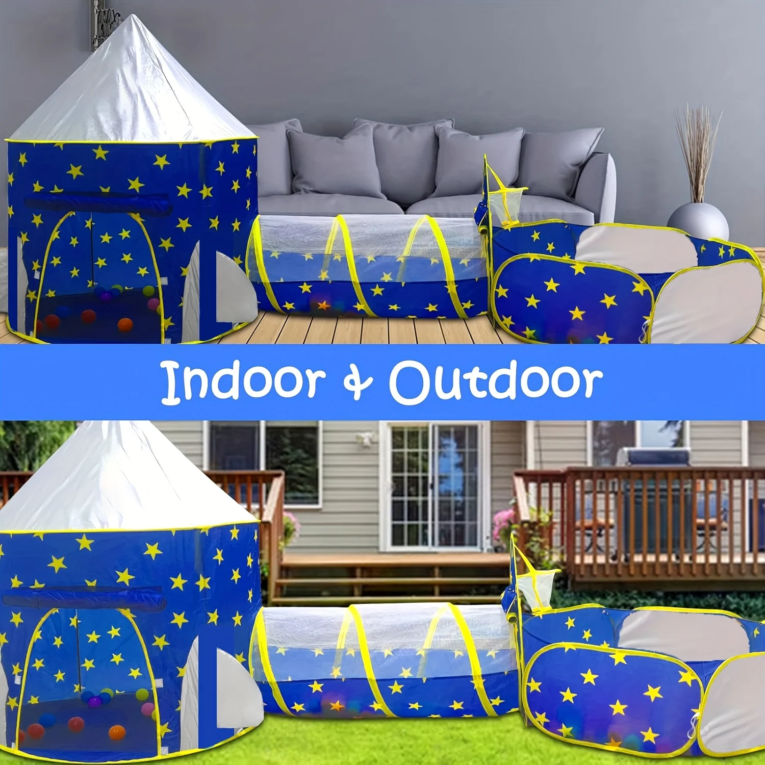 

Three-in-one Space Capsule Play Tent - Durable Polyester Indoor/Outdoor Theater Castle, Printed with Yellow Starlight