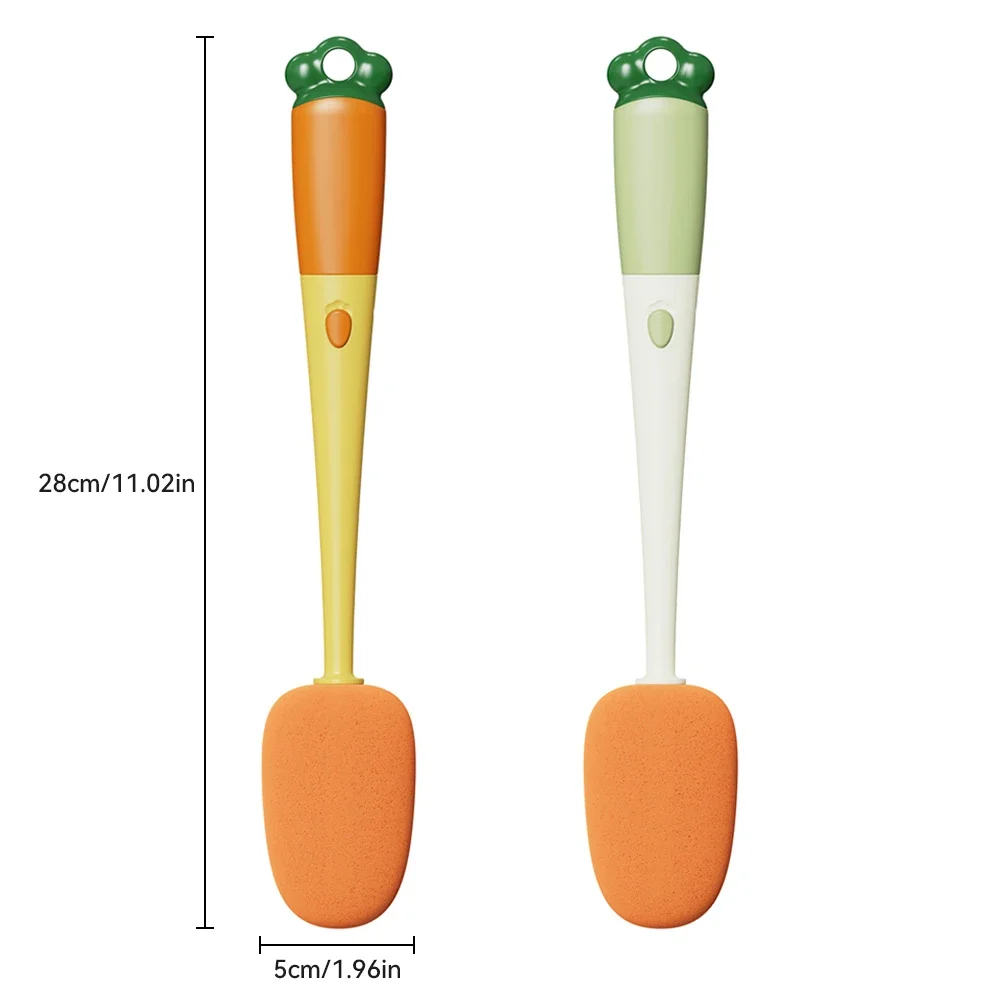 3-In-1 Multi-Functional Cup Brush Carrot Shape Cleaning Brush, Sponge Brush Long Handle Water Bottle Cleaning Brush Cup Cap Gap