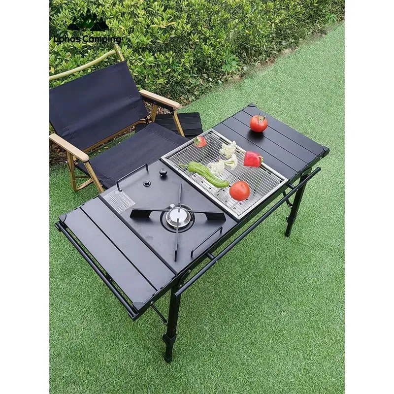  Lightweight Camping Folding multifunctional IGT table roll Brazier table adjustable leg Desktop burner bbq table