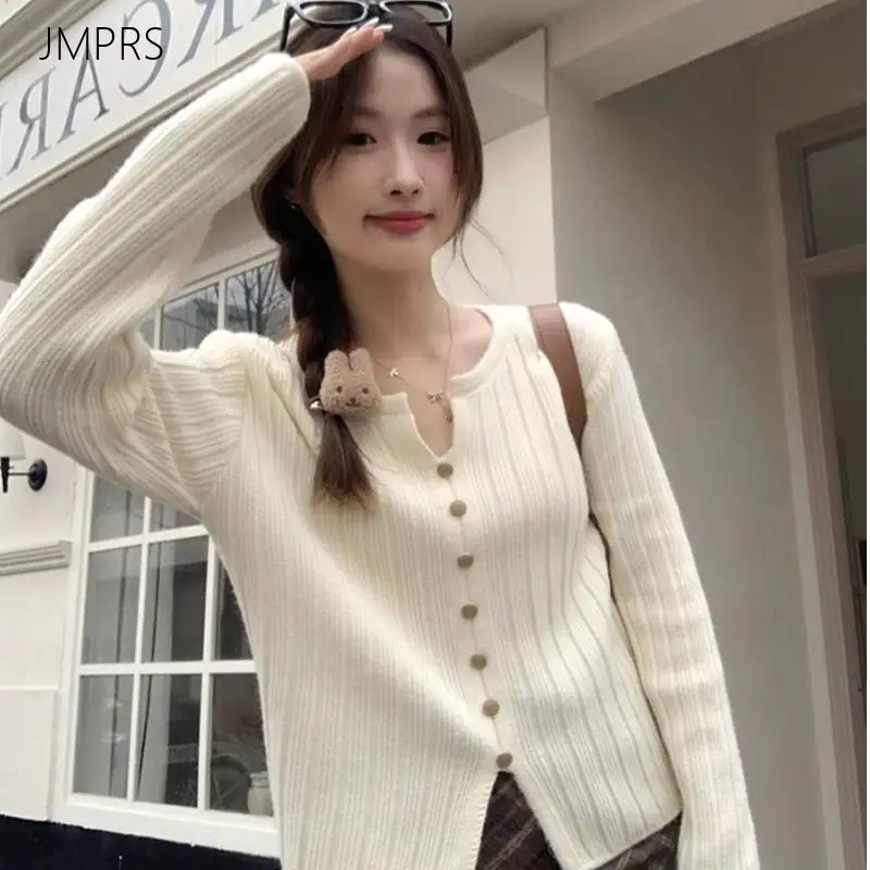 Vintage All Match Knitted Sweaters Women Casual Loose Ribbed Long Sleeve Pullovers Autumn Office Lady Soft Knitwear Jumper Tops