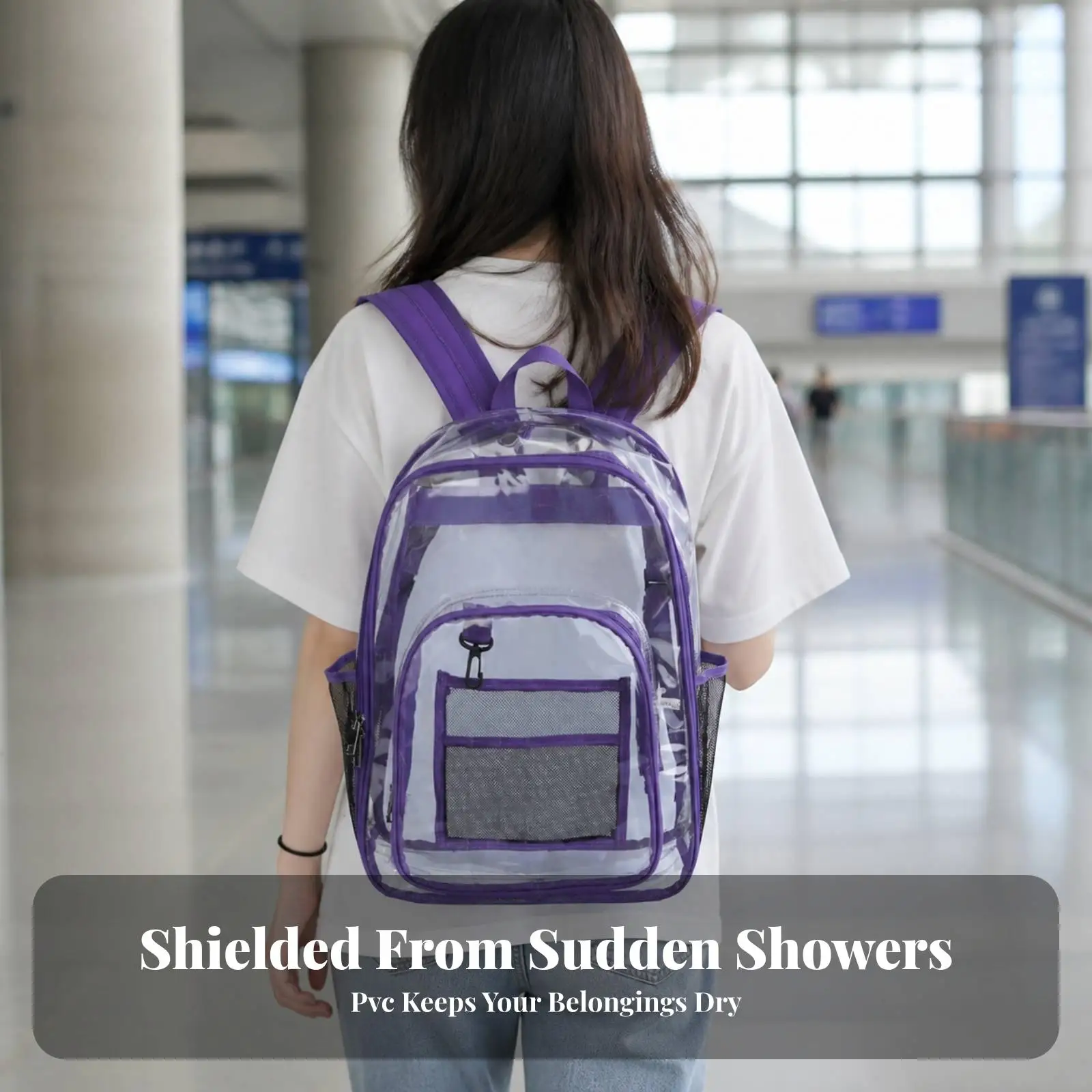 Clear PVC Laptop Backpack for 15.6 Inch Students Waterproof Travel Daypack