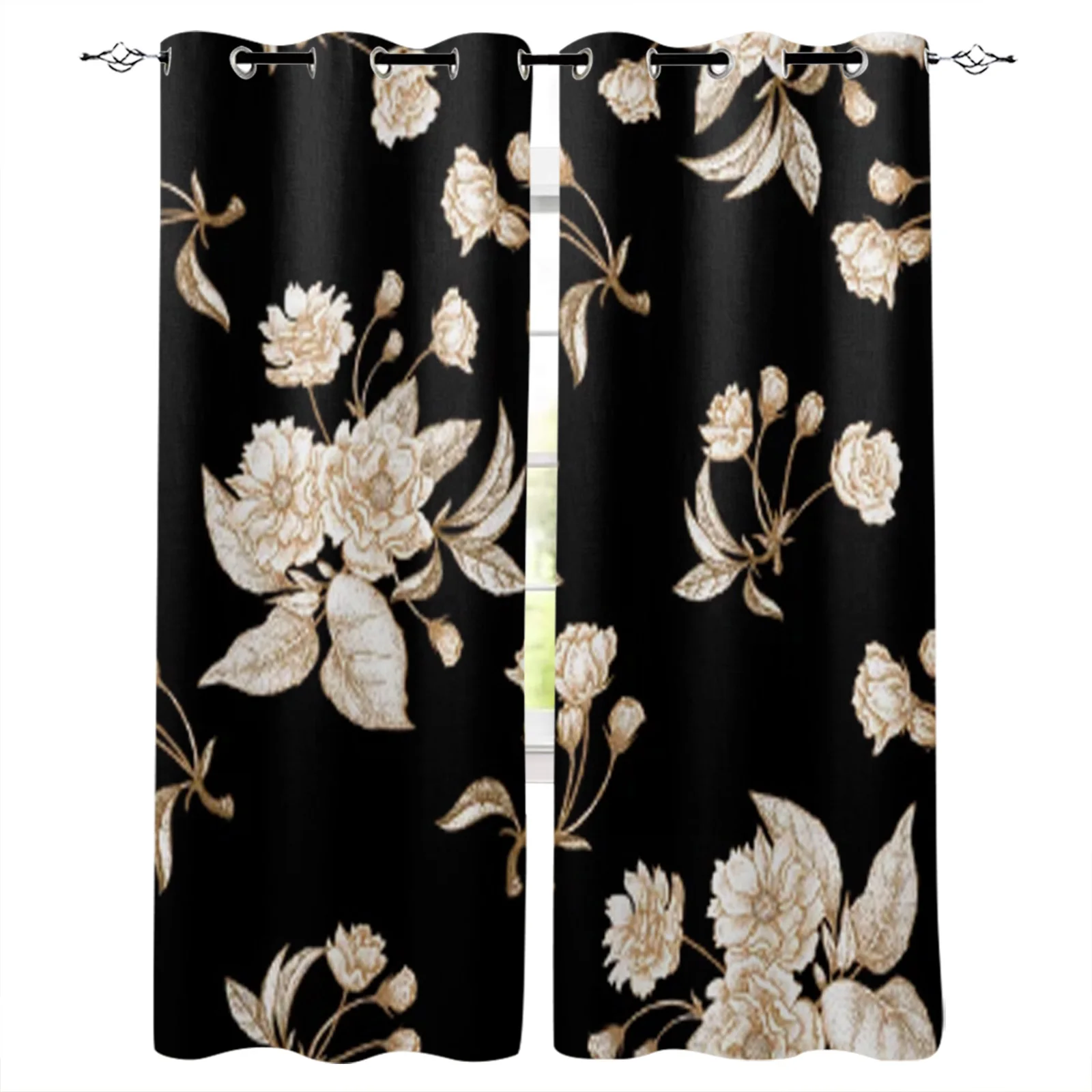 

Chinese Plum Flowers Black Printed Curtains for Living Room Home Bedroom Decor Window Treatments Festival Party Balcony Drapes