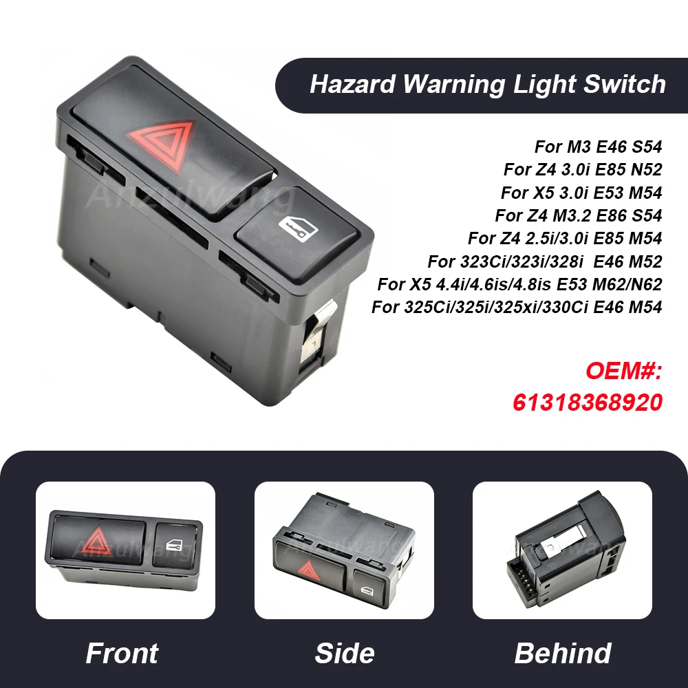 High Performance 61318368920 for BMW E46 E53 E85 E86 X5 Z4 M3 325 3 Series Hazard Emergency Flasher Light Switch Warning Button