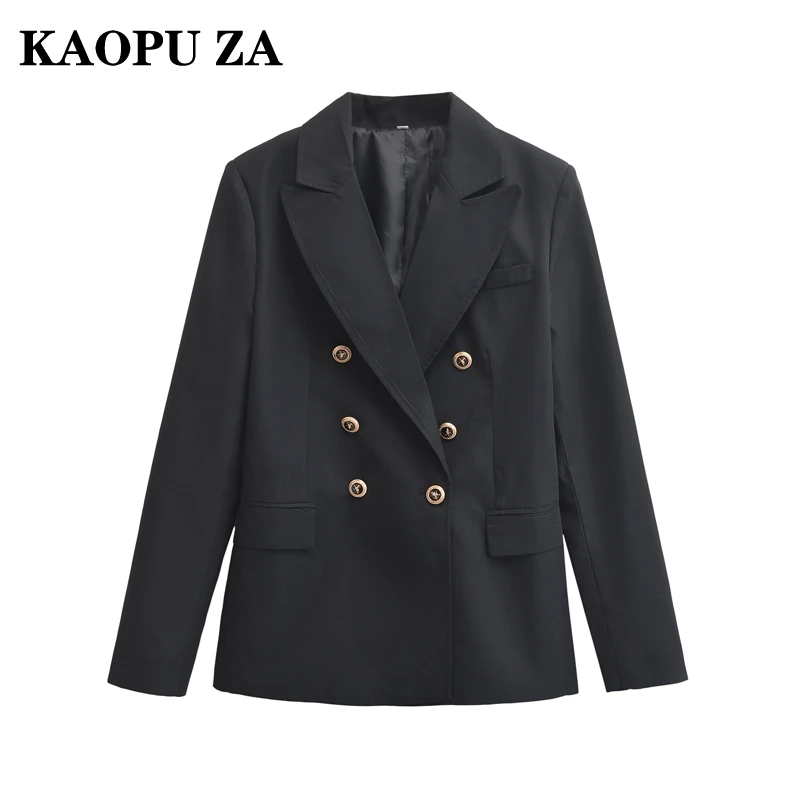 KAOPU ZA 2024 Woman's New Autumn Chic Suit Coat Lady Thick Blazer Long Sleeve Black Double-breasted lapel Fashion Jacket Top