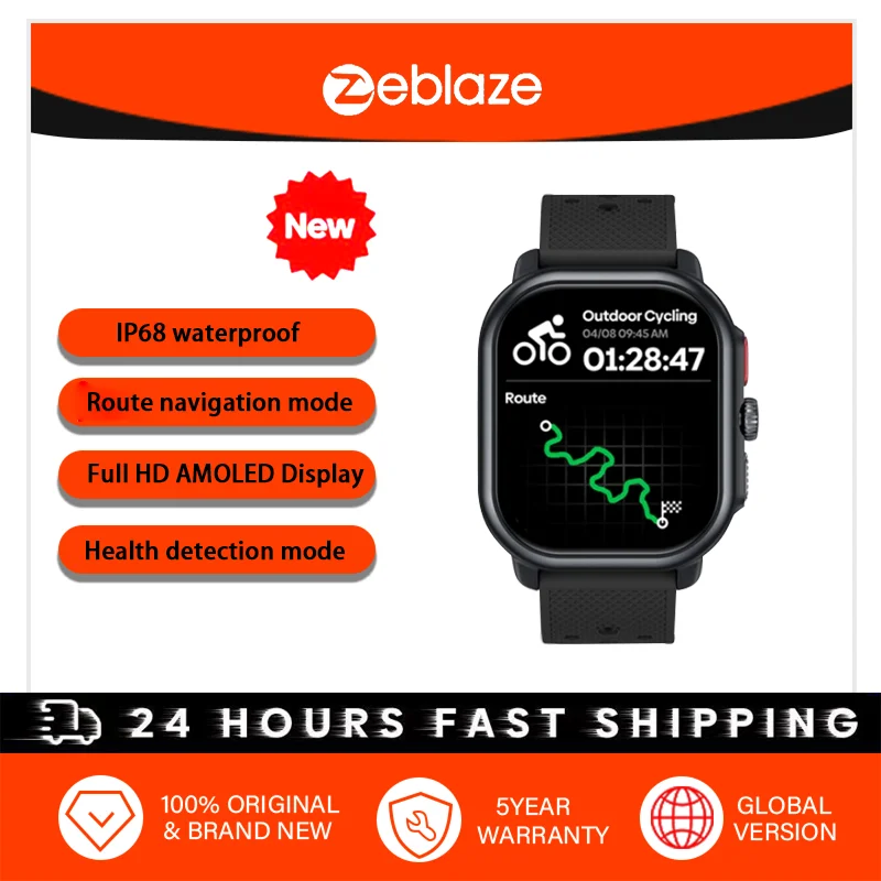 【5 year warranty】New Zeblaze Smart Watch Built-in GPS & Route Import 2.15" AMOLED Display Make/Receive Phone Calls Smartwatch