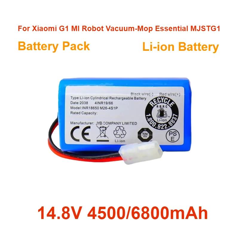 For Xiaomi G1 MI Robot Vacuum-Mop Essential MJSTG1 Robot Vacuum Cleaner 18650 Battery Pack 14.8V 4500/6800mAh Li-ion Battery