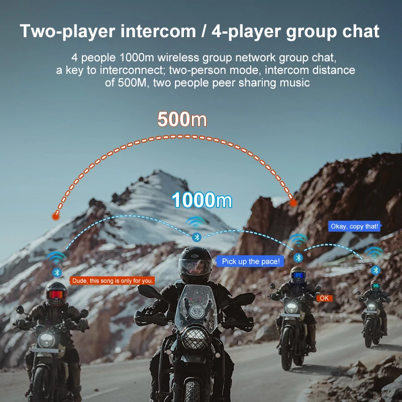 1/2PC Y5X Motorcycle Helmet Bluetooth Intercom Headset IPX6 Waterproof 4 CVC+DSP Double Intelligent Noise Riders Group 500/1000M