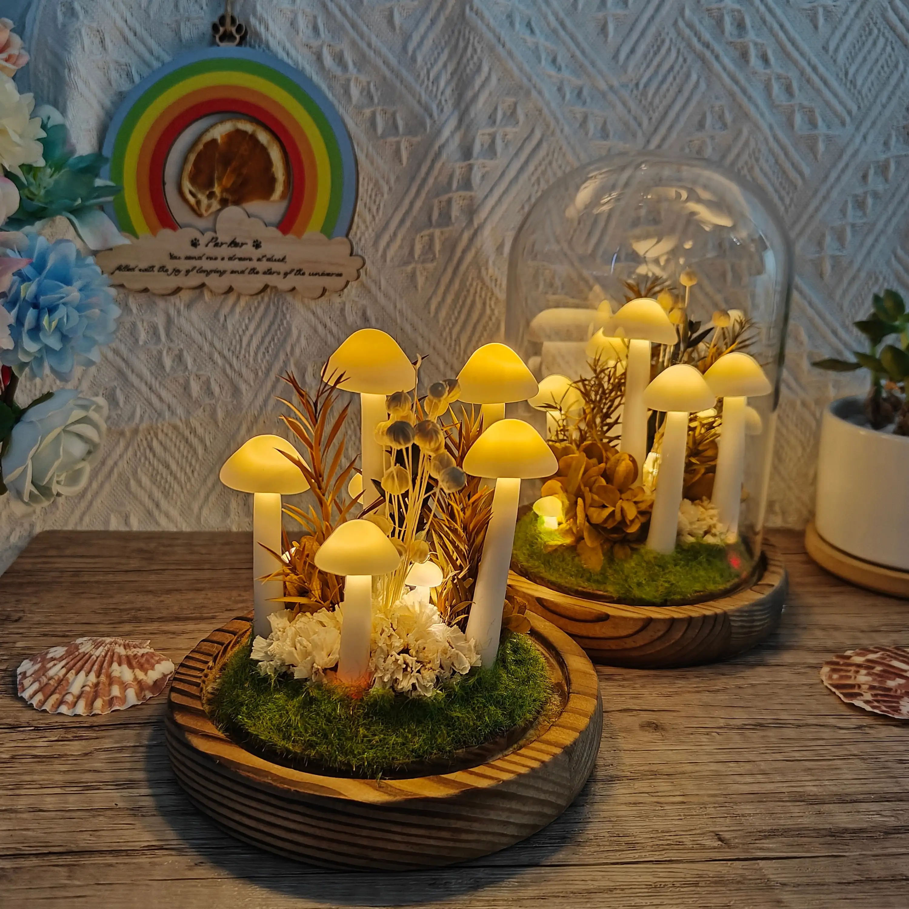 DIY Handmade Dried Flower Mushroom LampCreative Mushroom Night Light Housewarming Child  Christmas Gift For Bedroom Table Home