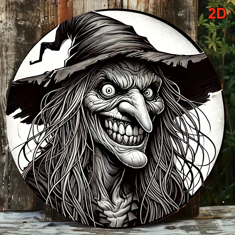 2D Flat, 1pc Circular Metal Aluminum Sign - Vintage Gothic Witch Art Wall Decor, 8x8 Inch (20x20cm) Indoor/Outdoor Durable Plaqu
