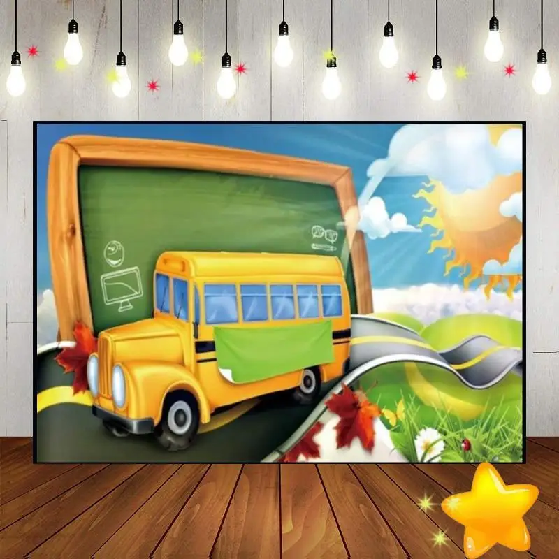 School Bus Yellow Wheels Bus Kindergarten Birthday Decoration Background Freedom Baby Shower Banner Photo Custom Backdrop Party