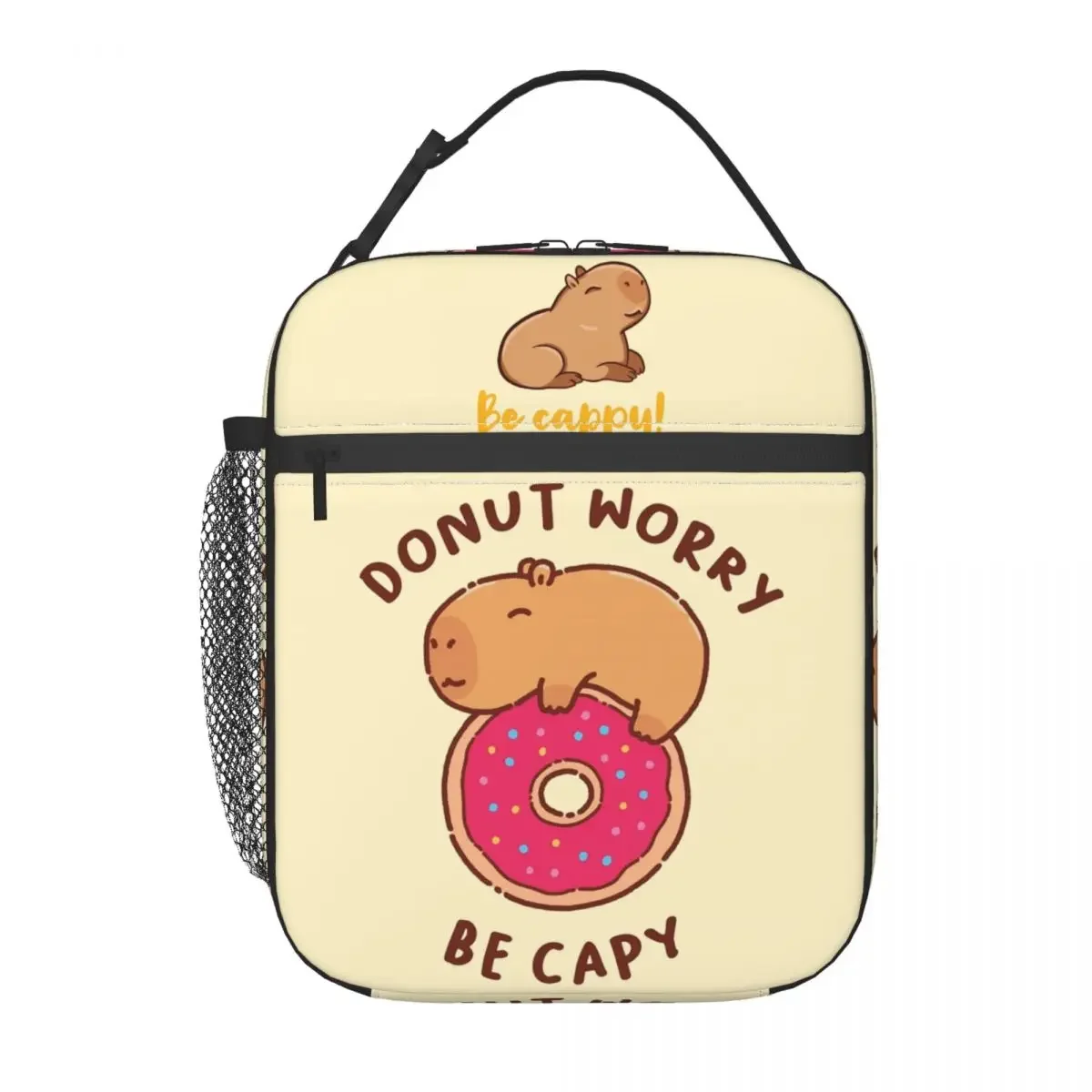 Capybara On A Donut Thermal Insulated Lunch Bag for School Don\'t Worry Be Happy Portable Food Bag Thermal Cooler Lunch Boxes